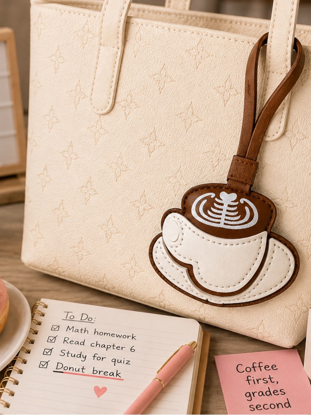 Coffee Cup Wristlet Keychain – Brown & Cream